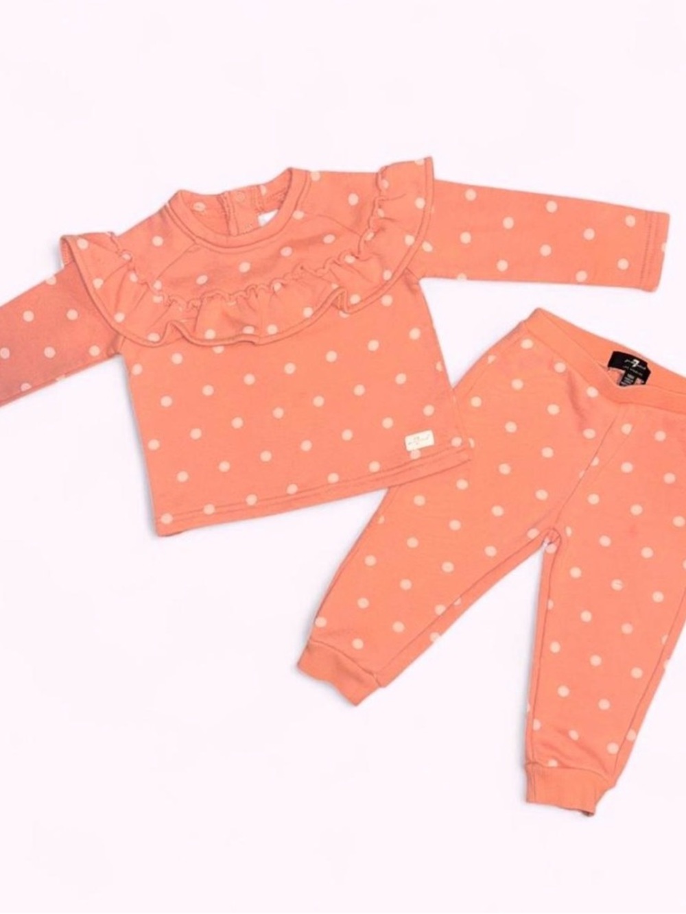 7 For All Mankind Polka Dot Ruffle Sweatsuit Set - Peachy Coral